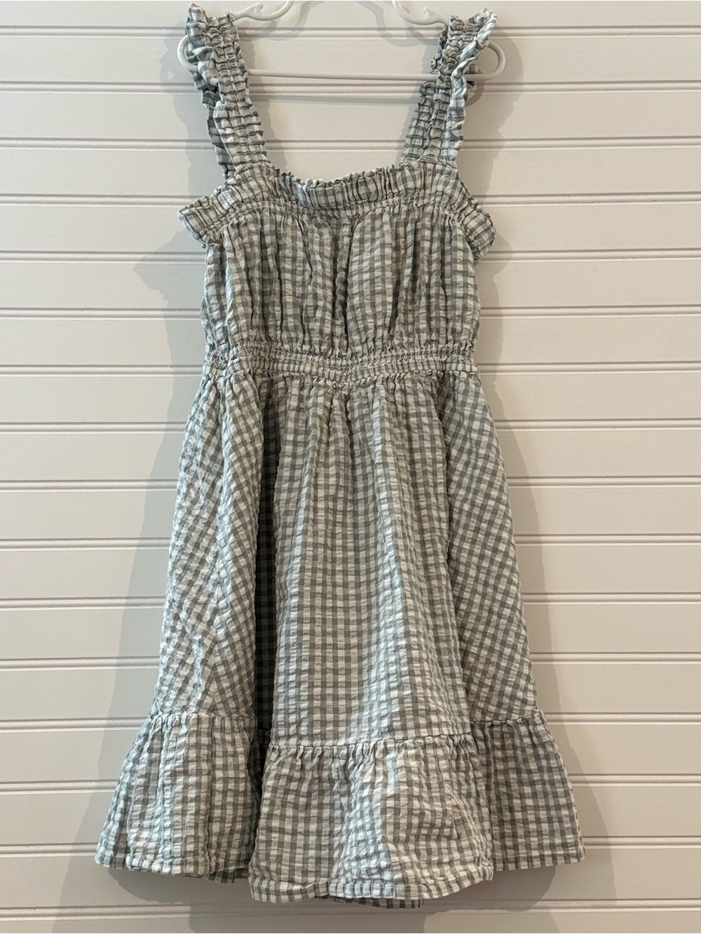 Rylee + Cru Girls Size 16 Sage Green White Gingham Ruffle Tiered Cotton Dress